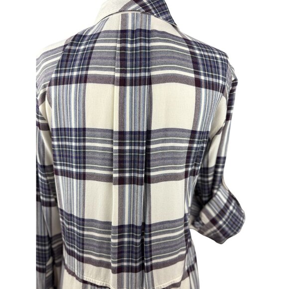 NEW Cloth & Stone XS Plaid Split back Long Sleeve Button Down Shirt Purple White - Picture 8 of 14
